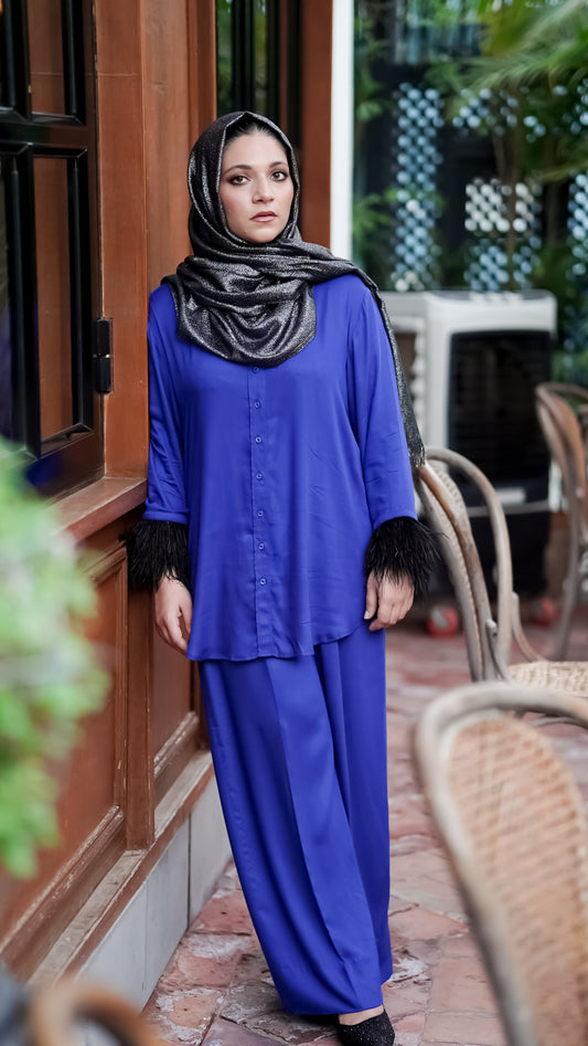 Cobalt Blue Matching Set with Ostrich Feathers