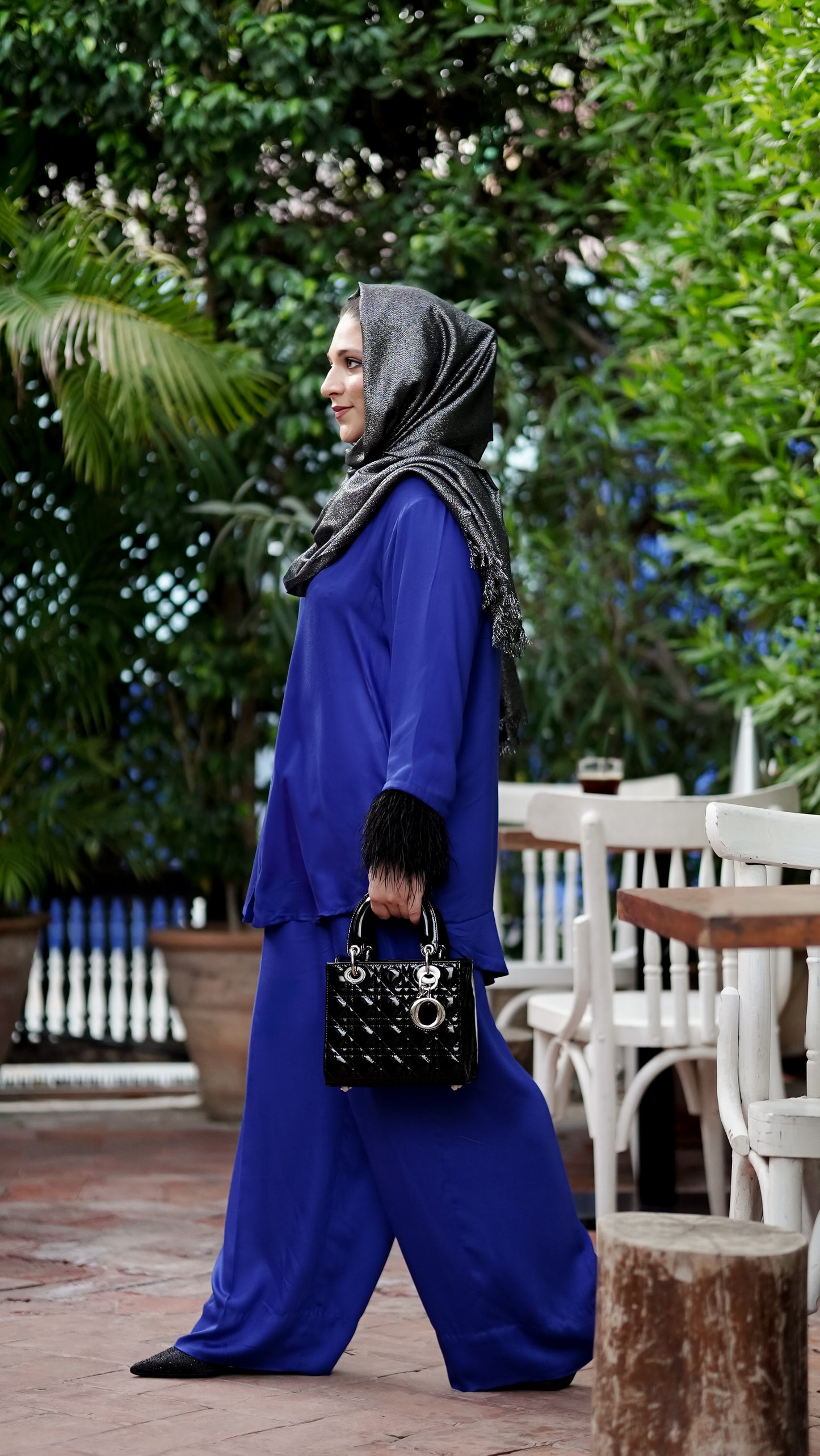 Cobalt Blue Matching Set with Ostrich Feathers